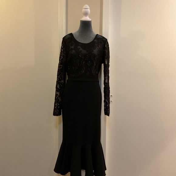 🧡 Black Lace See Thru Top Bodycon Dress - Picture 4 of 8